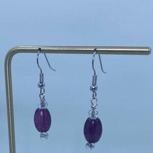 Chic Amethyst and Silver Glass Beaded Drop Earrings
